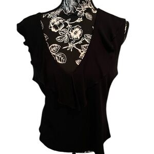 Max Studio size large black V-neck with ruffle detail stretch knit